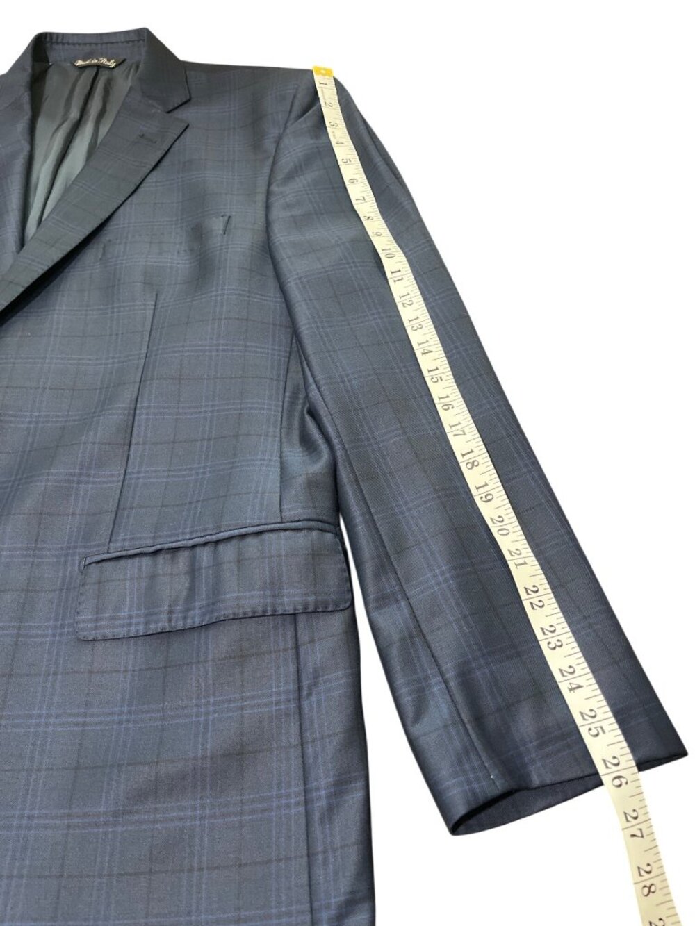 Reda Milano Mens Size 46L Wool Blazer Navy Blue Windowpane Italy - Picture 7 of 9